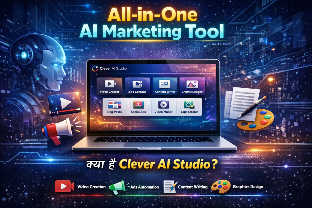 Clever AI Studio AI marketing tool dashboard for content creation ads videos and automation